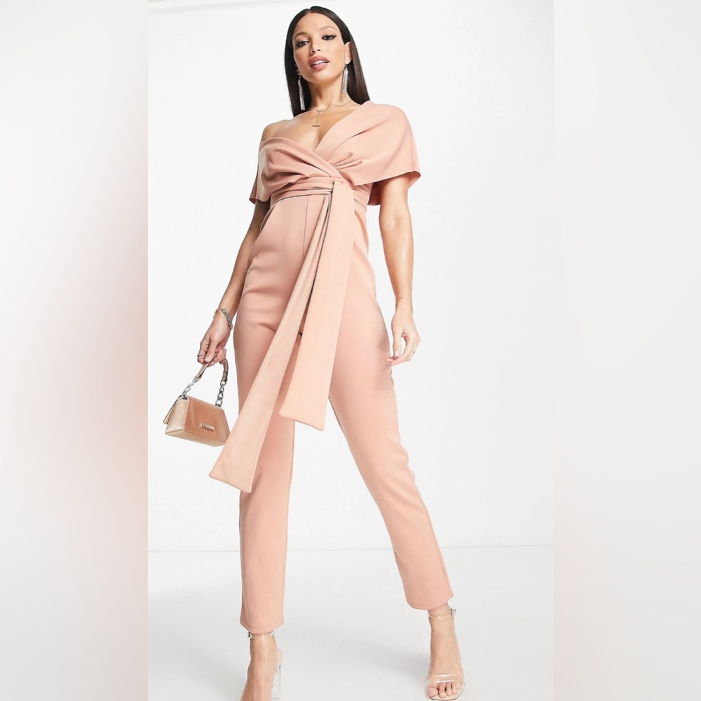 ASOS shoulder scuba jumpsuit in blush